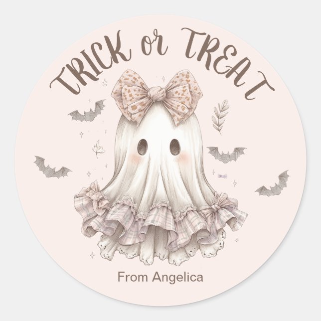 Adesivo Trick ou Treine Ghost Girl Pastel Halloween (Frente)