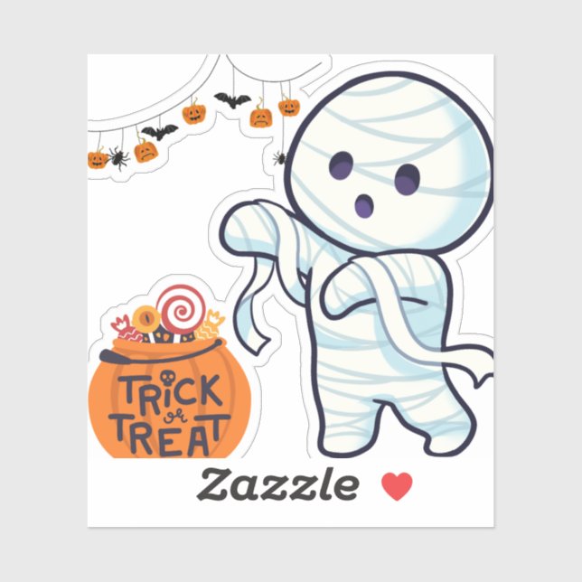 Adesivo Trick ou Treine Mummy Halloween Kids Divertidos (Folha)