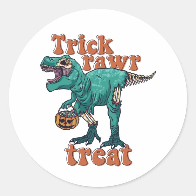 Adesivo Trick Rawr Treat Zombie T Rex Halloween Dinossaur (Frente)