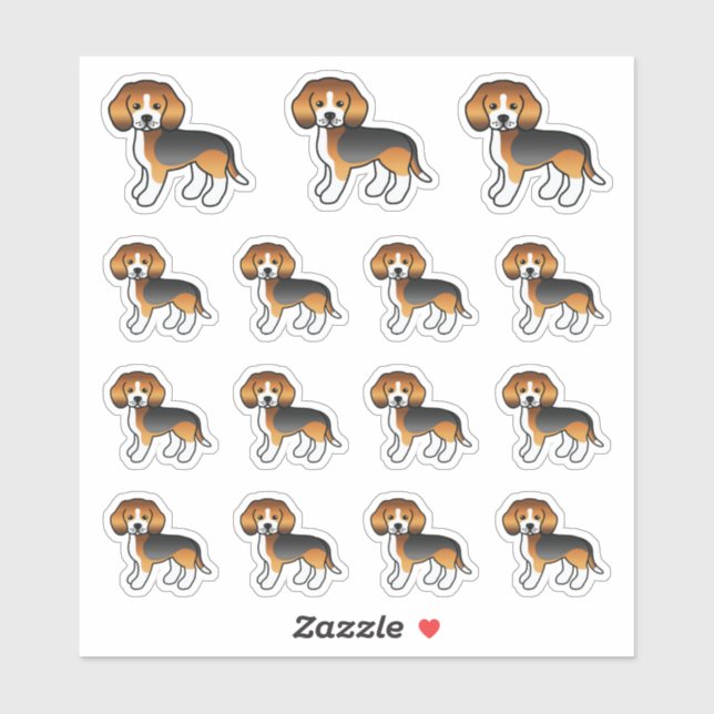 Adesivo Tricolor Beagle Cute Cartoon Dogs (Folha)