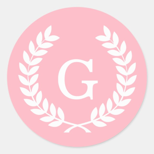 Adesivo Trigo branco rosa Laurel Wreath Inicial Monograma (Frente)