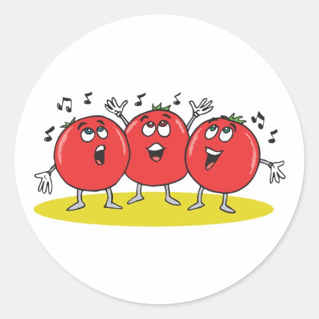 Adesivo trío de tomates cantando bobamente (Frente)