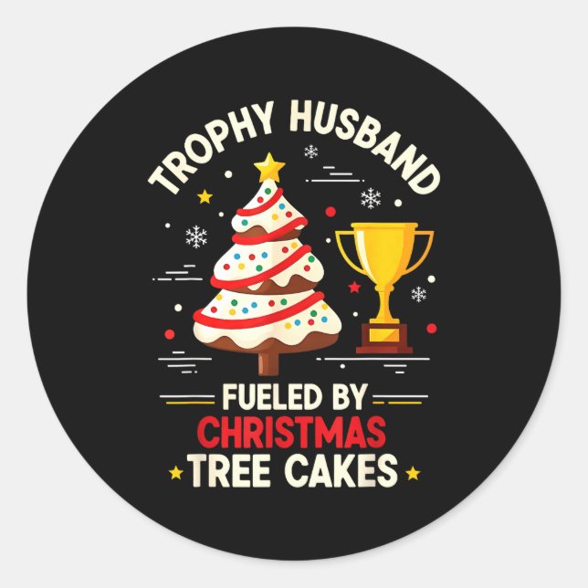 Adesivo Trophy Retro Husband Fueled By Christmas Tree Cake (Frente)