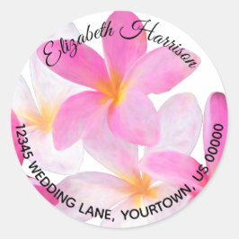 Adesivo Tropical Beach Pink Plumeria Floral Return Address