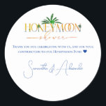 Adesivo Tropical Beach Sunset Honeymoon Fund Casal Shower<br><div class="desc">Bem-vindos aos seus convidados numa viagem imaginária ao seu futuro destino de lua de mel com este projeto Tropical Beach Sunset Honeymoon Fund Wedding Shower. Personalize facilmente o texto com os detalhes do seu partido. Feliz lua de mel! ótimo</div>