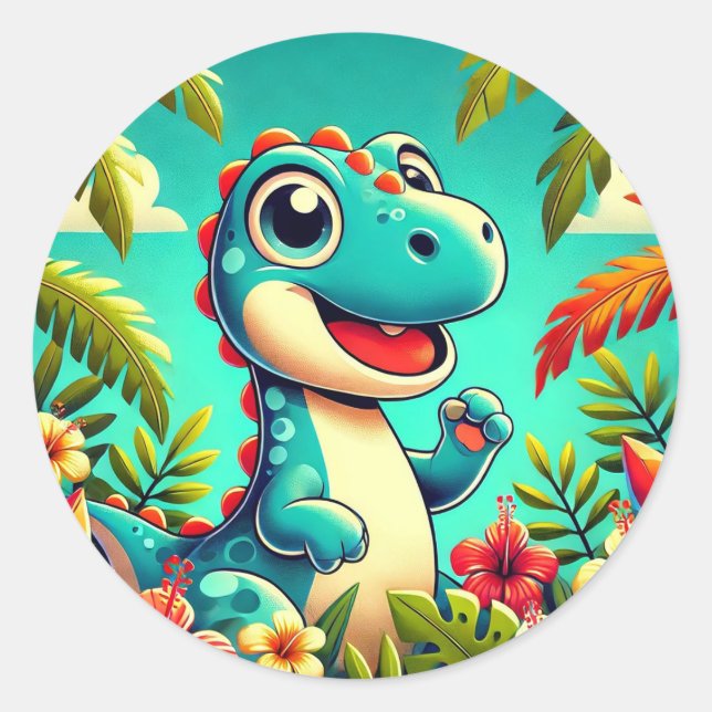 Adesivo Tropical de Dinossauro Fofo Presente para  (Frente)