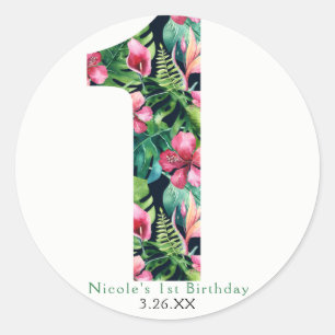 Adesivo Tropical Floral 1 Hibisco Havaiano 1º Aniversário