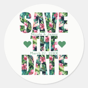 Adesivo Tropical Floral Havaiano SAVE THE DATE Personaliza