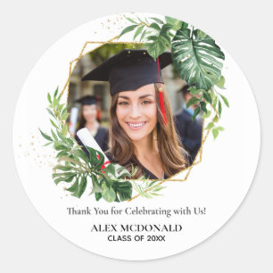 Adesivo Tropical Greenery Gold Geometric Graduation Favor