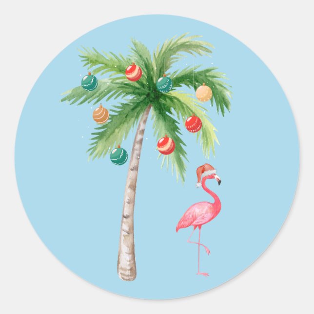 Adesivo Tropical Palm Tree Flamingo Holiday Party (Frente)