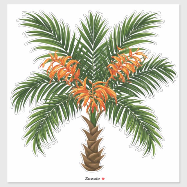 Adesivo Tropical Palm Tree With Bright Orange Flowers (Folha)