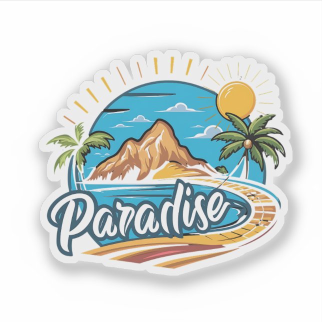 Adesivo Tropical Paradise Island Logo Art (Frente)
