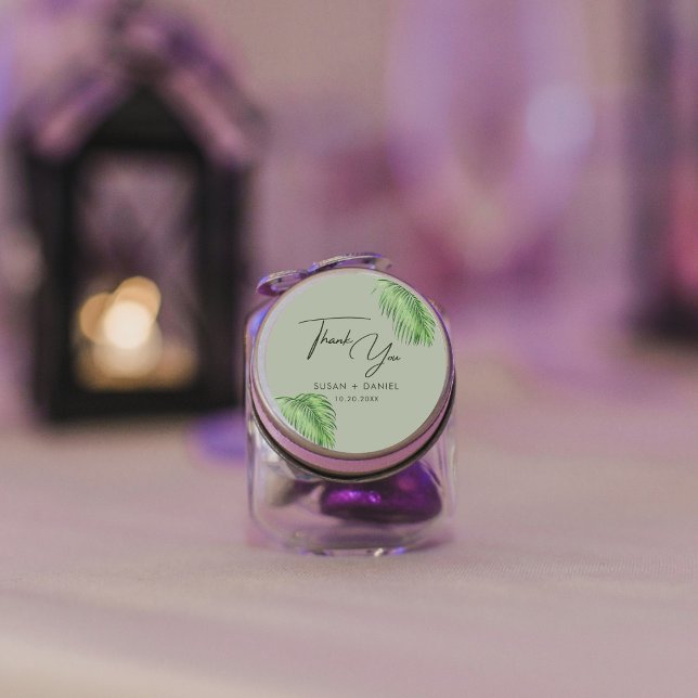 Adesivo Tropical Watercolor Palm deixa casamento Obrigado (Criador carregado)