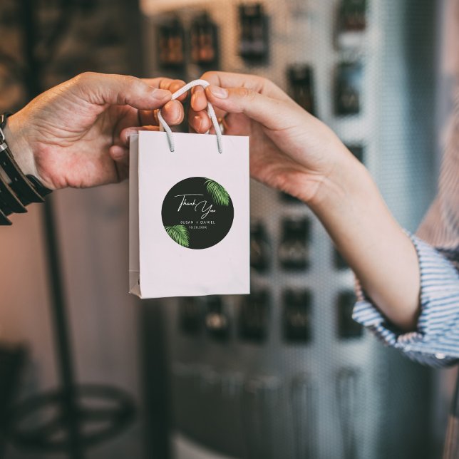 Adesivo Tropical Watercolor Palm deixa casamento Obrigado (Criador carregado)