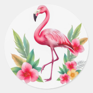 Adesivo Tropical Watercolor Pink Flamingo Floral Hawaiian