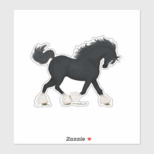 Adesivo Trotting Shire Horse Draft Black com Blaze