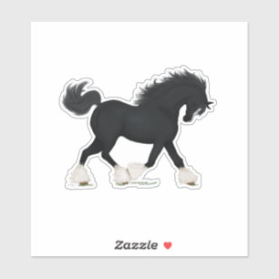 Adesivo Trotting Shire Horse Draft Black com Blaze