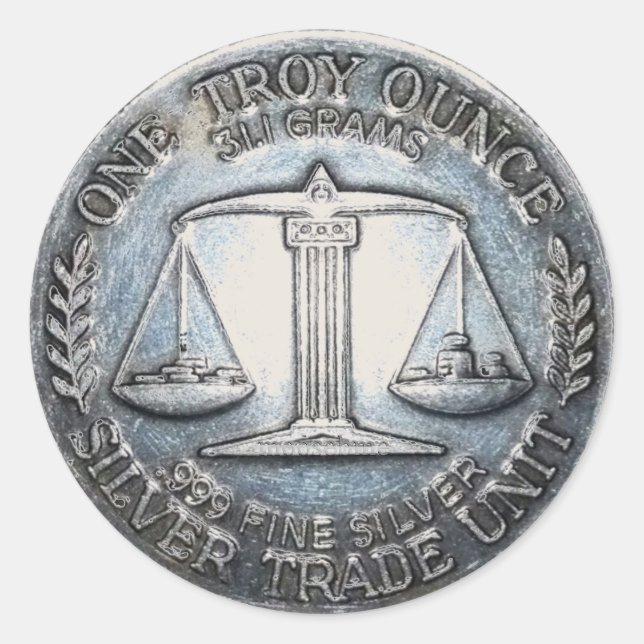 Adesivo Troy Ounce .999 Fine Silver Trade Unit Scale (Frente)