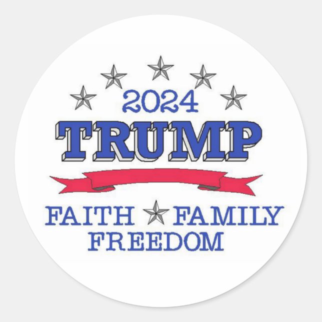 Adesivo Trump 2024 Faith Family Freedom (Frente)