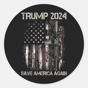 Adesivo Trump 2024 Save America Again Flag Gun Americano (