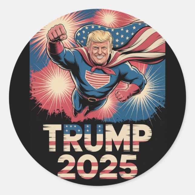 Adesivo Trump 2025: Homenagem do Super Herói Patriótico (Frente)