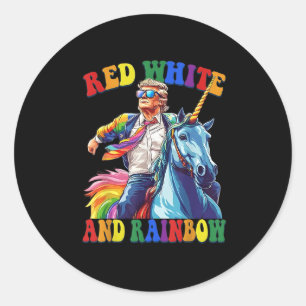 Adesivo Trump Andando Unicorn Vermelho Branco E Arco-Íris