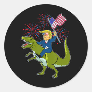 Adesivo Trump Montando Um Dinossauro Trex Patriótico 4 De