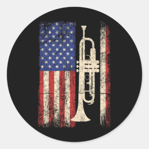 Adesivo Trumpet Eua American Flag Shirt Jazz Music Vintage