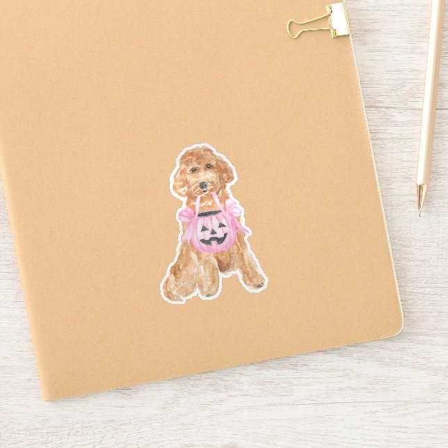 Adesivo Truque de Abóbora de Goldendoodle Halloween ou Tra (Notebook)