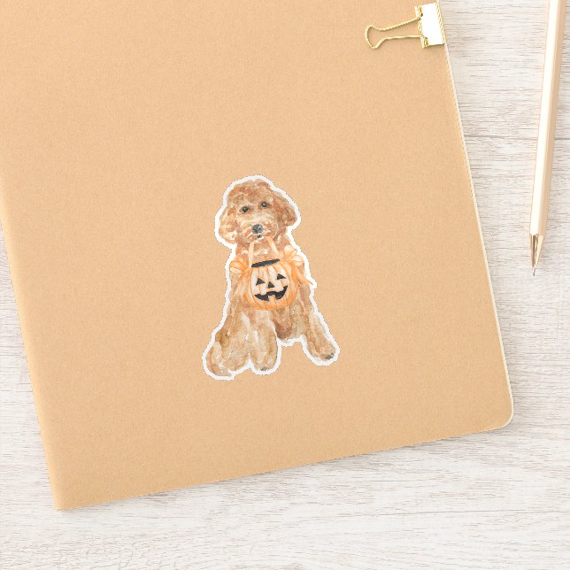 Adesivo Truque de Abóbora de Goldendoodle Halloween ou Tra (Notebook)