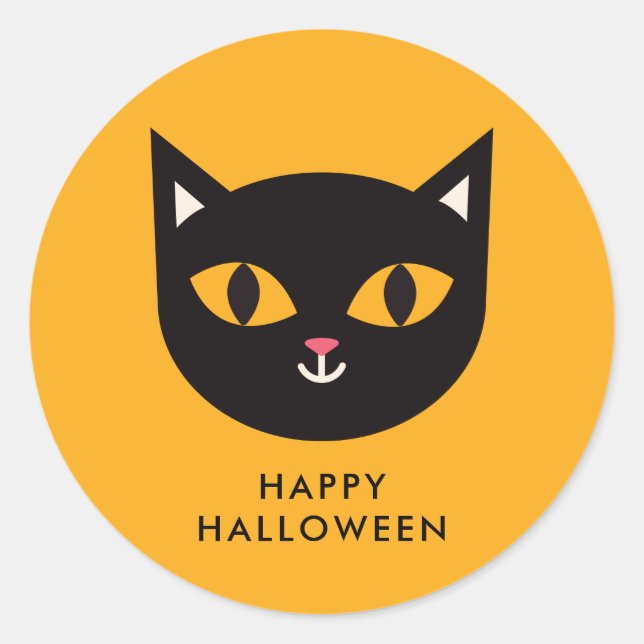 Adesivo Truque de Gato Preto Feliz de Halloween ou Tratar (Frente)