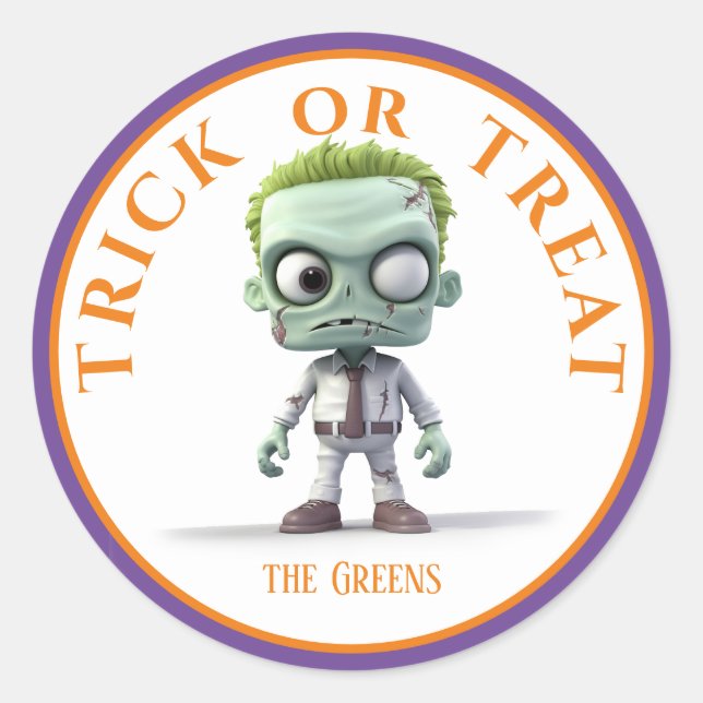 Adesivo Truque de Halloween ou Monstro de Cabeça Verde (Frente)