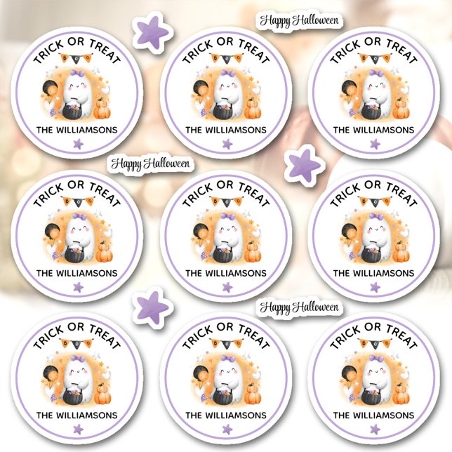 Adesivo Truque De Halloween Ou Nome De Tratamento (Halloween Trick Or Treat Name Boo Kiss Cut Sticker)