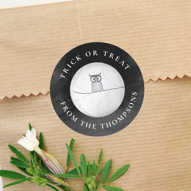 Adesivo Truque De Halloween Ou Tratar Coruja Assustadora (Criador carregado)