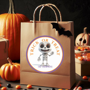 Adesivo Truque de Halloween ou tratar esqueleto de Cabeça