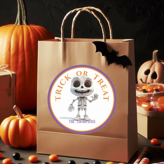 Adesivo Truque de Halloween ou tratar esqueleto de Cabeça  (Criador carregado)