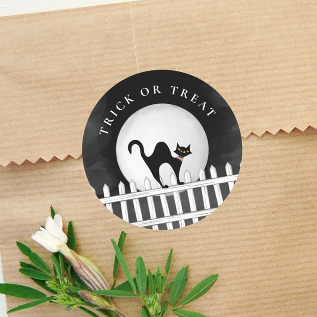 Adesivo Truque De Halloween Ou Tratar Gato Preto Assustado (Criador carregado)