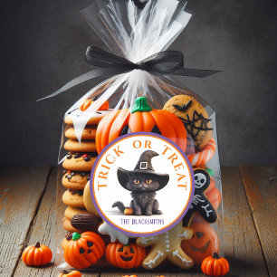 Adesivo Truque de Halloween ou trato de bruxa negra