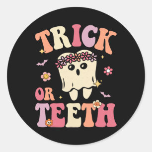 Adesivo Truque Ou Dentes Fantasma Groovy Dental Halloween