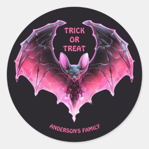 Adesivo Truque Ou Tratamento De Bat De Halloween Rosa