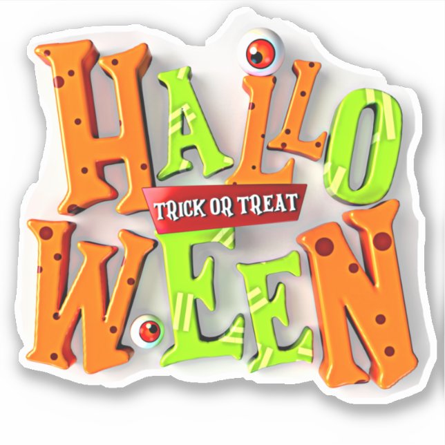 Adesivo Truque ou tratamento do Halloween, efeito de bloco (Frente)