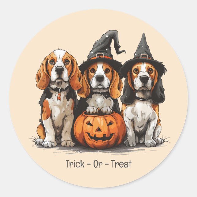 Adesivo Truque Ou Tratar Cães De Beagle Halloween (Frente)