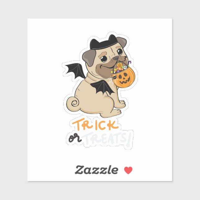 Adesivo Truque ou Tratas Pug Costume (Folha)