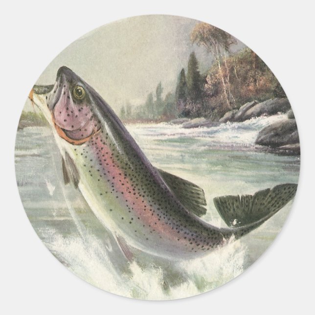 Adesivo Truta Arco-Íris, Pescador Antigo Pescando Peixe (Frente)