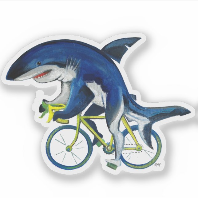 Adesivo Tubarão Branco excelente Numa Bicicleta Rodoviária (Frente)