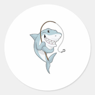 Adesivo Tubarão como pescador com vara de pescar