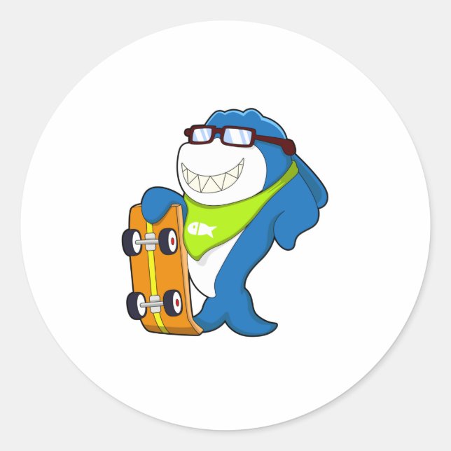 Adesivo Tubarão como skater com skate (Frente)