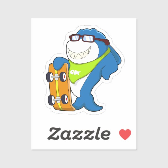 Adesivo Tubarão como skater com skate (Folha)