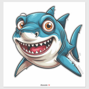 Adesivo Tubarão de desenho animado sorrindo nadando embaix