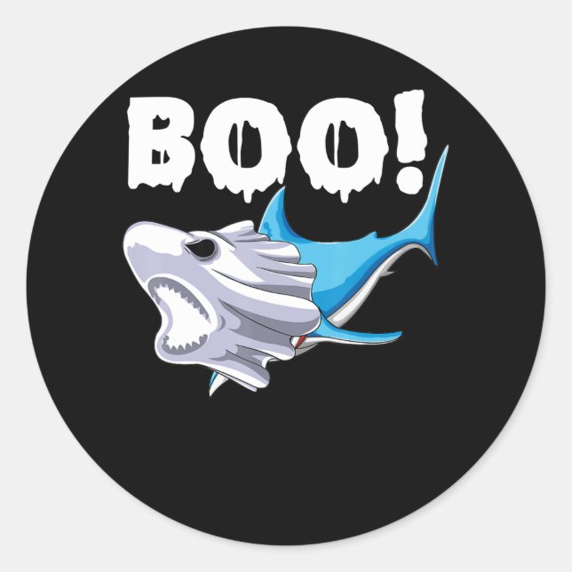 Adesivo Tubarão Halloween Boo Ghost Shark Gift Boys Mens (Frente)
